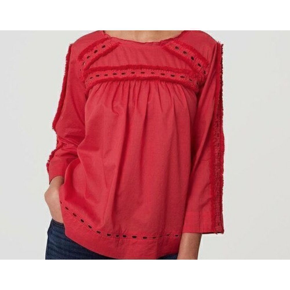 LOFT‎ Frayed Eyelet Boho Top